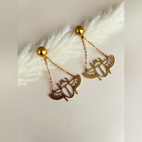 Ancient Egyptian Beetle Trendy Earrings - Egyptian Scarab Beetle Edgy Earrings - Picture 1 of 17